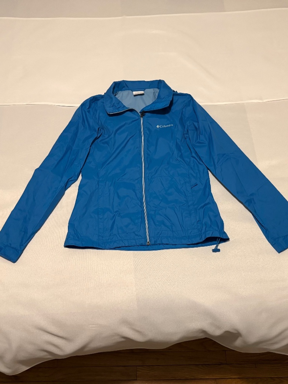 Columbia Women's Blue Hooded Rain Jacket Lightweight Size Medium